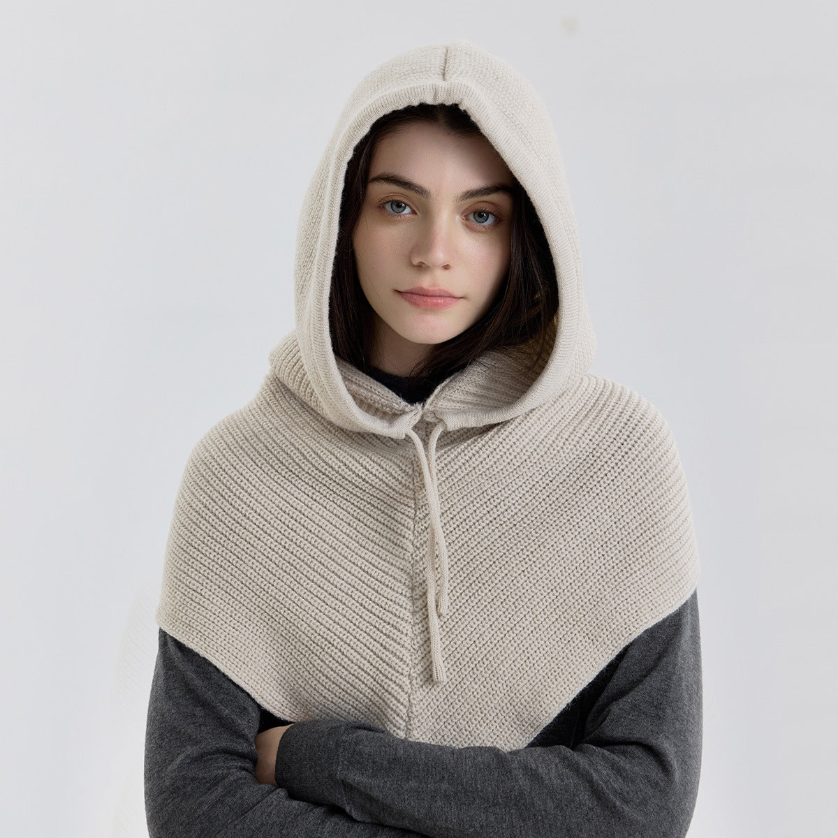 Classic Knitted Balaclava Hat with Neck Warmer and Drawstring