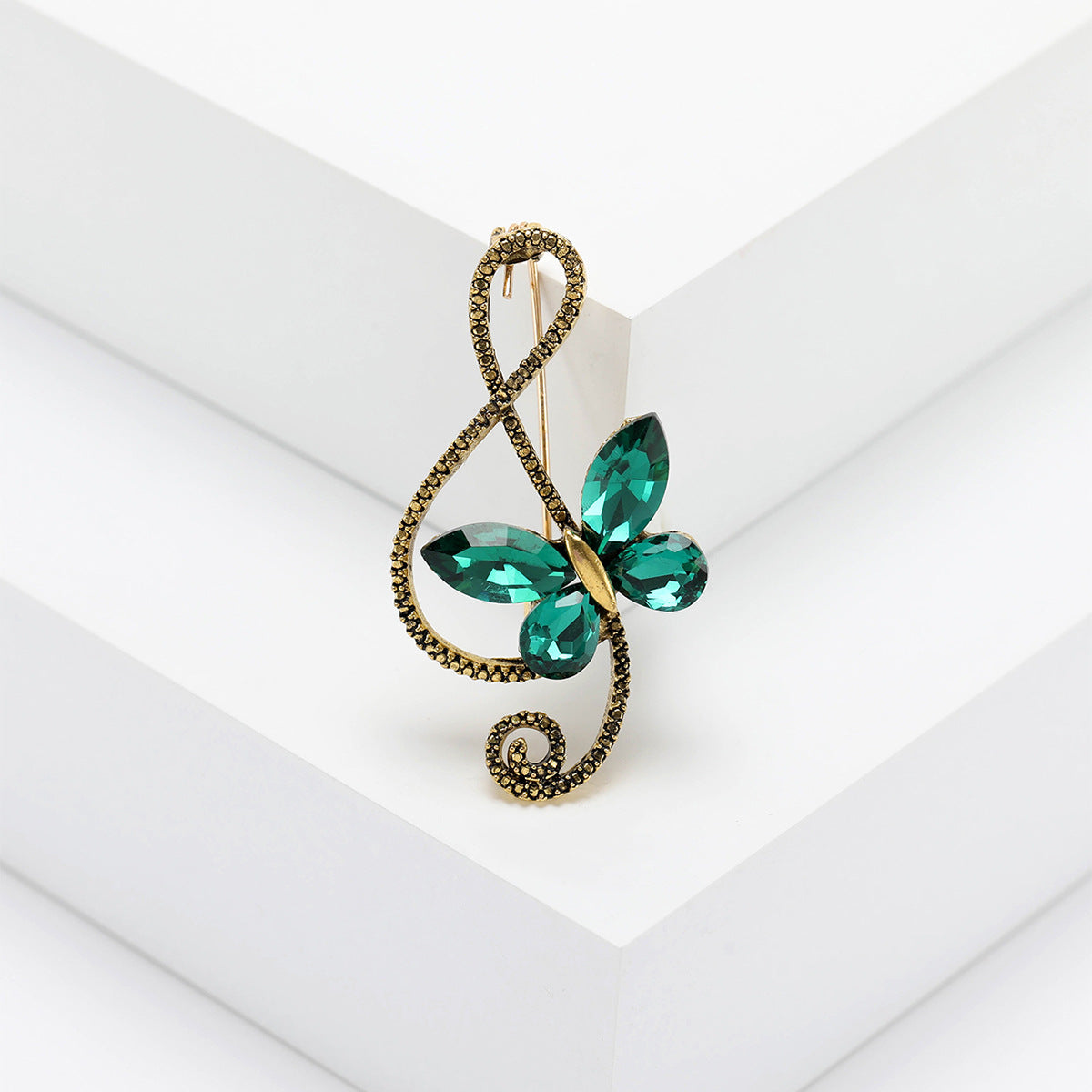 Vintage Butterfly Brooch with Rhinestones Musical Note Fashion Accessory