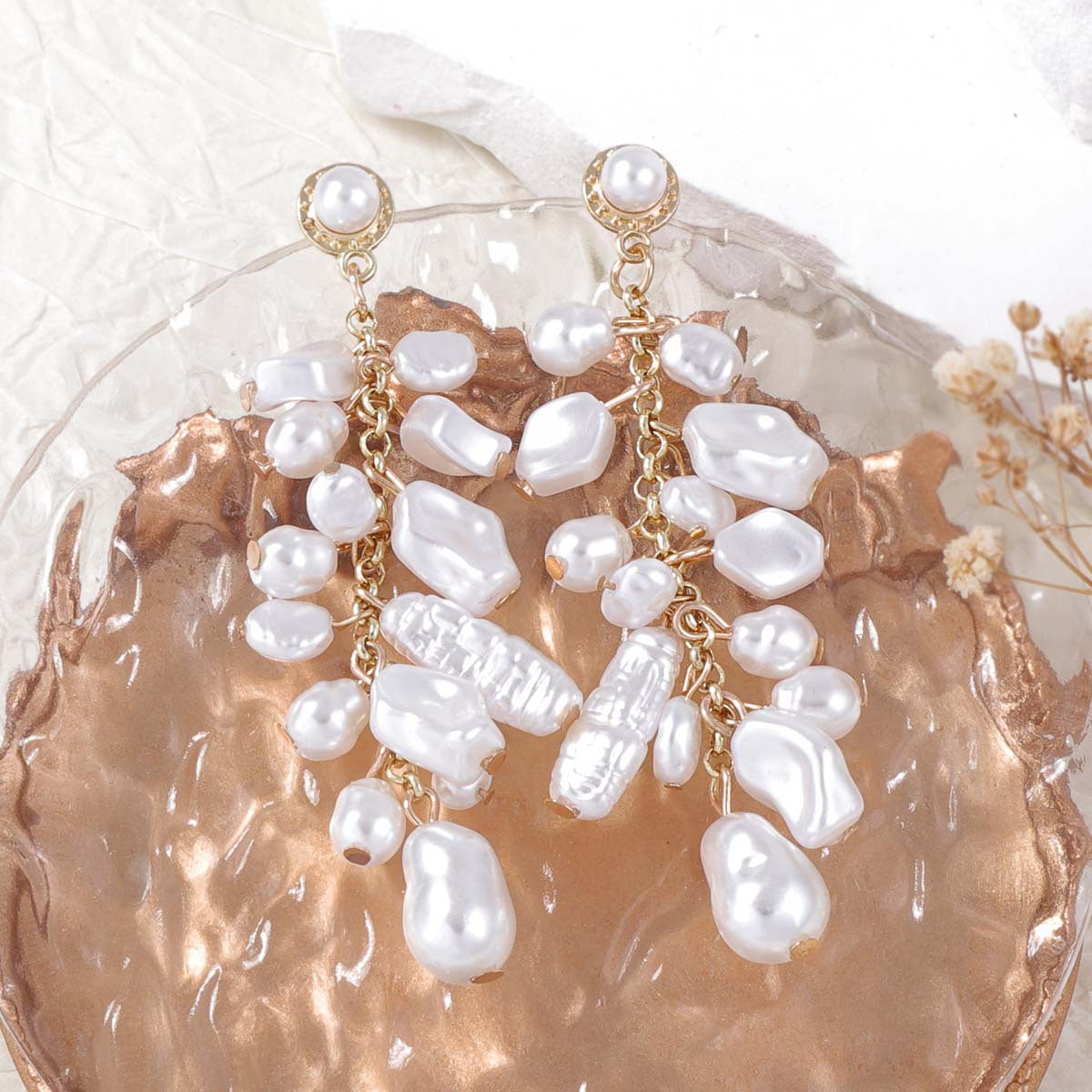 Necklace Baroque Floral Faux Pearl Layered Earring Set