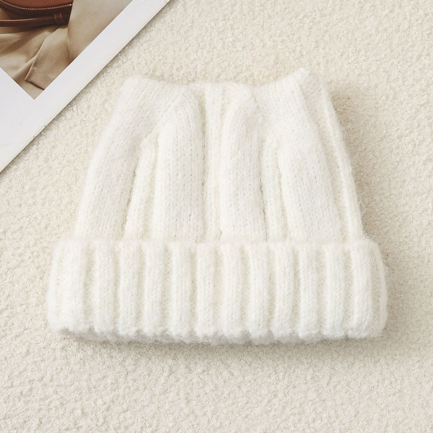 Cute Cat Ear Solid Color Knitted Beanie Hat for Women