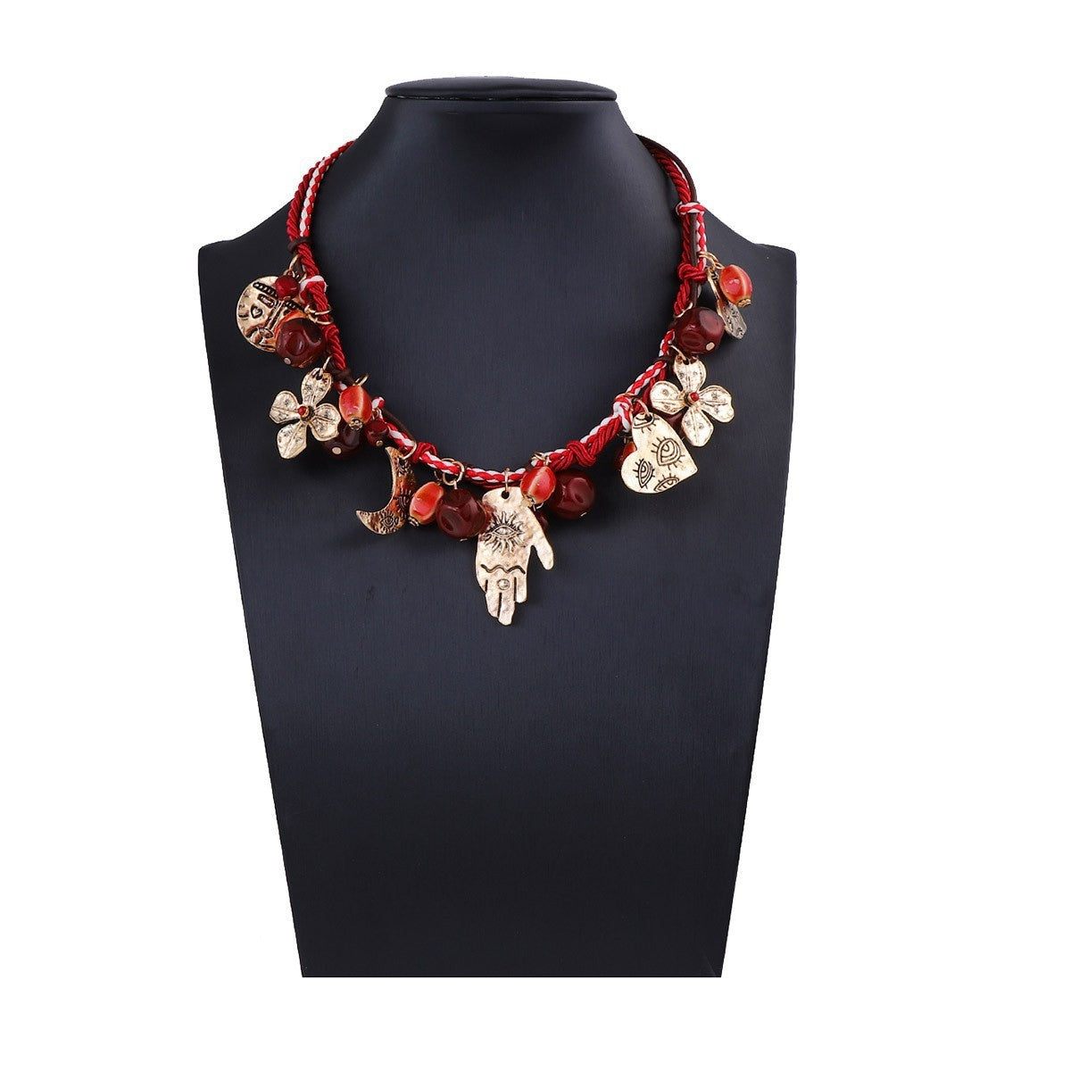 Necklace Bohemian Braided Red Cord Alloy Pendant Casual