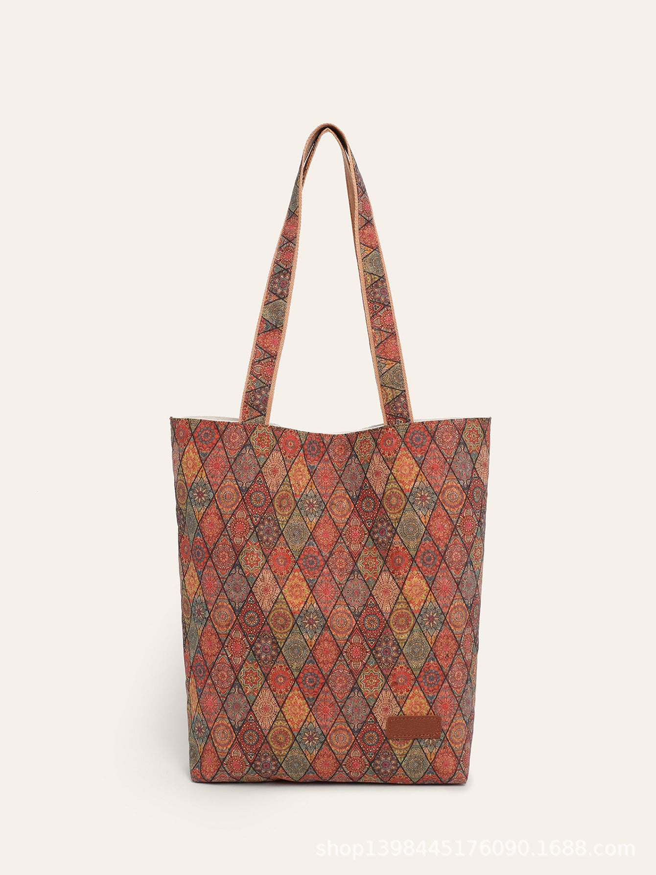 Fashionable Multifunctional Retro Print Cork Shoulder Tote Bag
