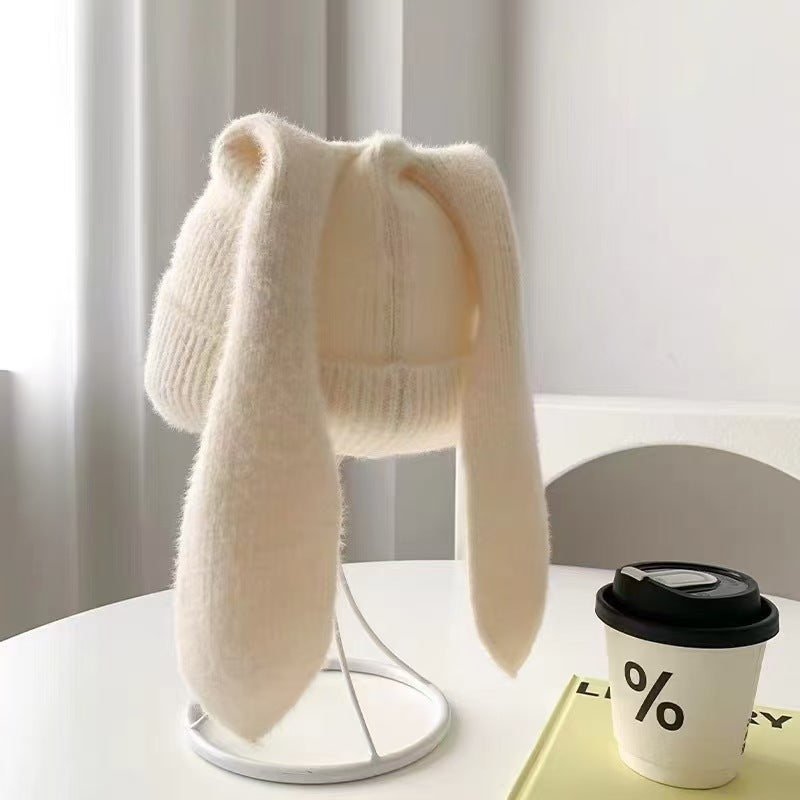 Y2K Cute Rabbit Ear Knitted Beanie Hat for Women