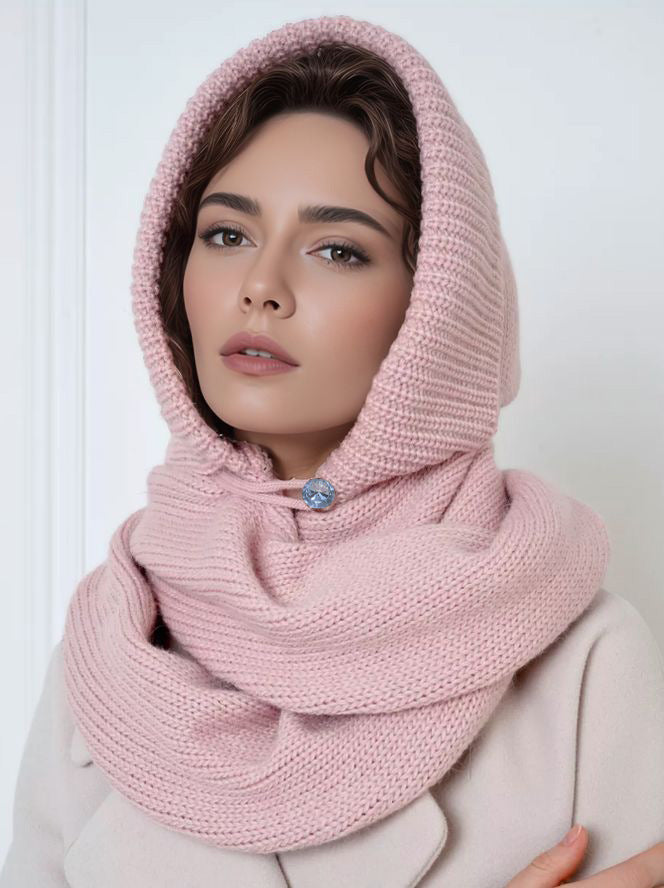 Solid Color Knit Button Balaclava Hat Unisex Winter Fashion Beanie