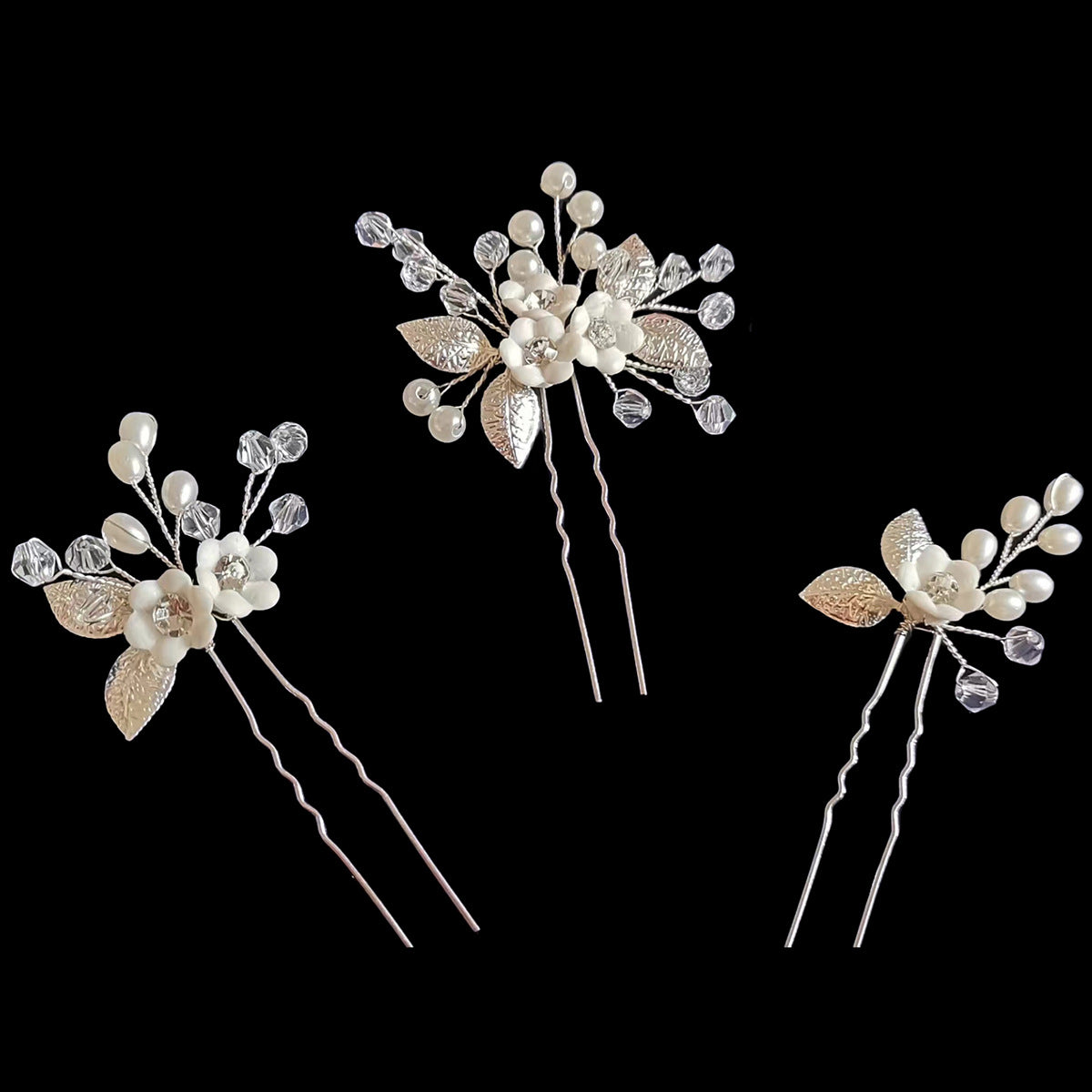 Elegant White Flower Hairpins Set of 3 Bridal Hairpiece