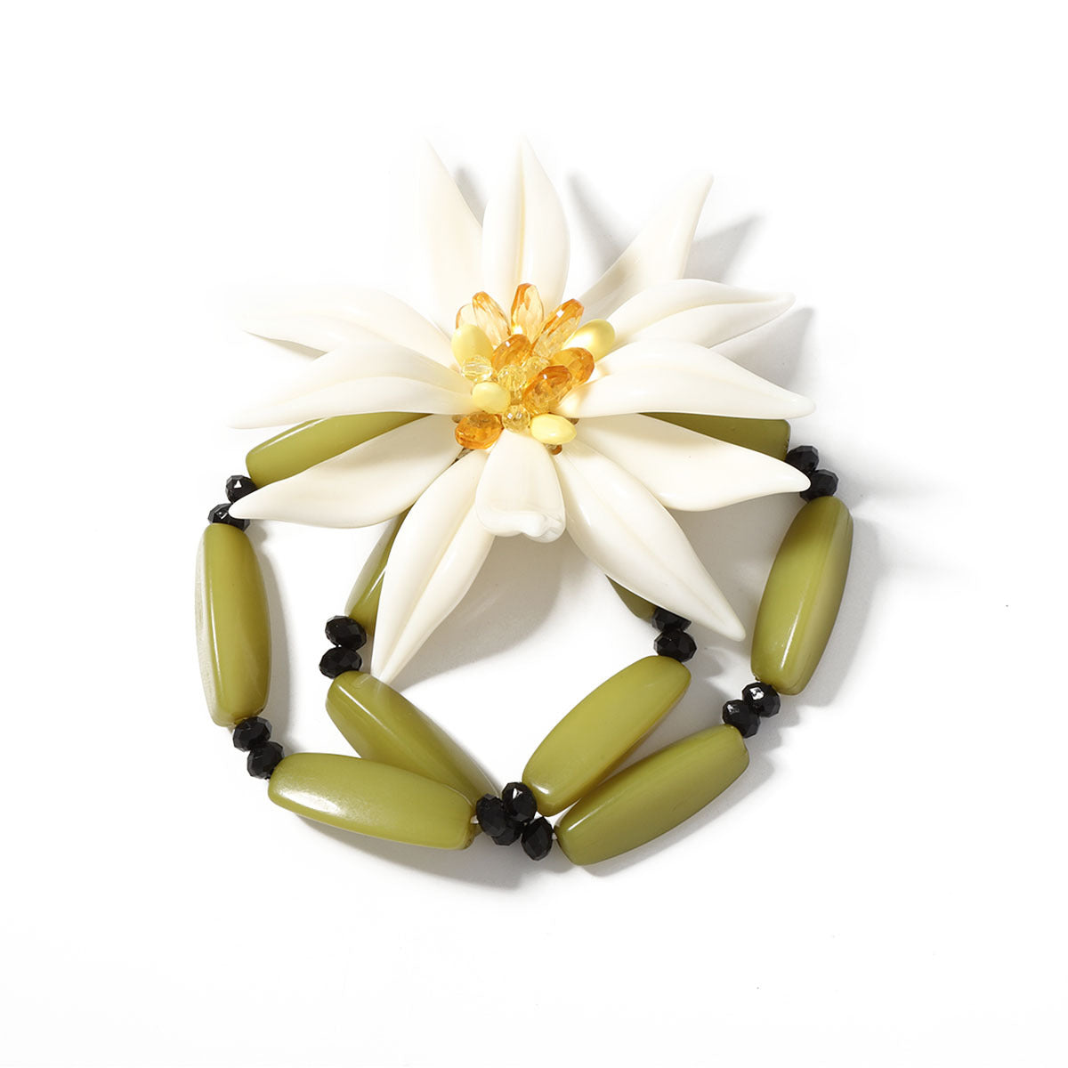 Layered Bracelet With White Resin Flower Pendant