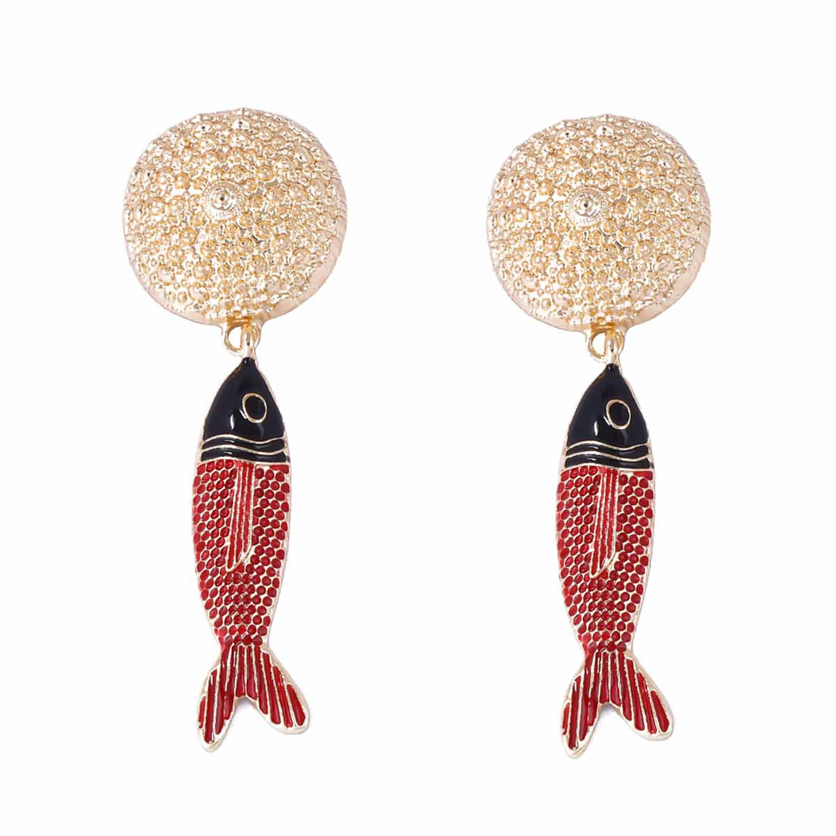 Round Fish Pendant Earrings Vintage Colorful Luxe Chic