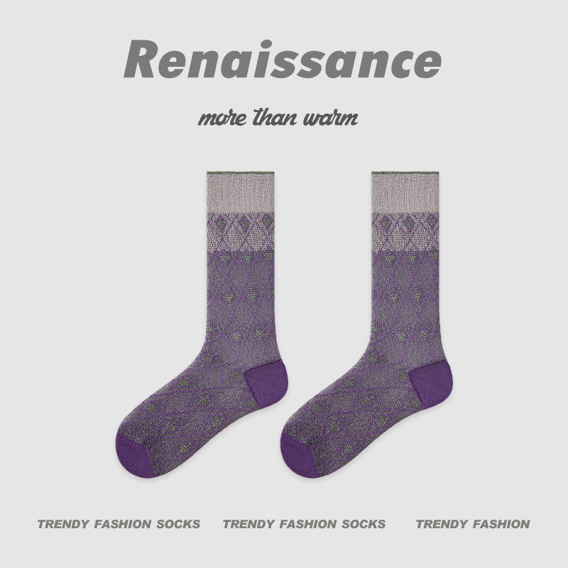 Mid Calf Pastel Colorblock Nylon Socks Breathable