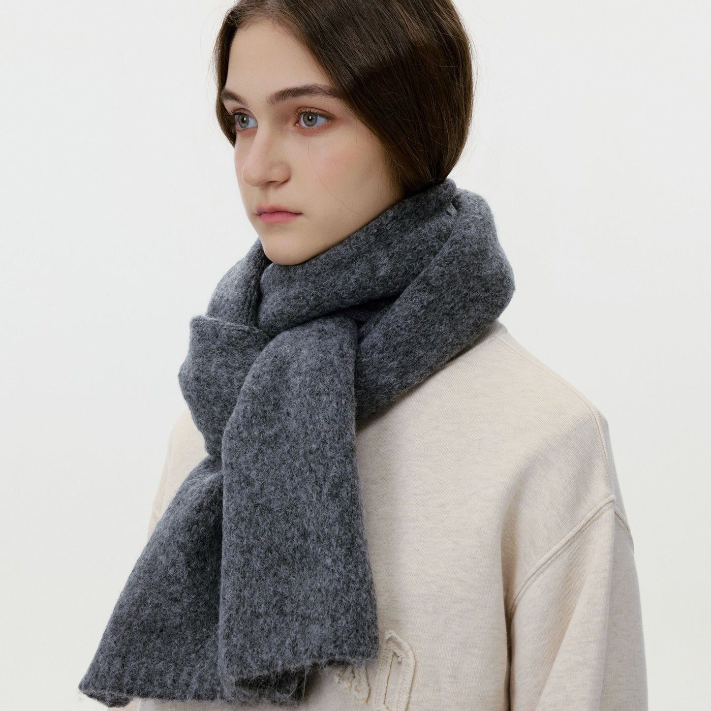 Fashionable Wool Blend Solid Color Knitted Scarf for Men and Women