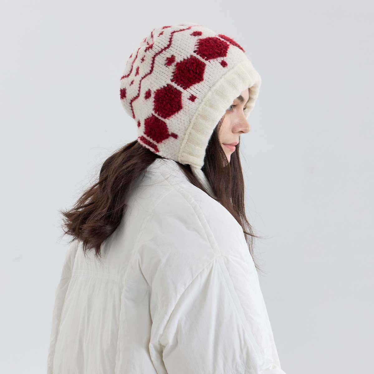 Hexagonal Knitted Beanie Hat For Women - Cozy And Adjustable Casual Style