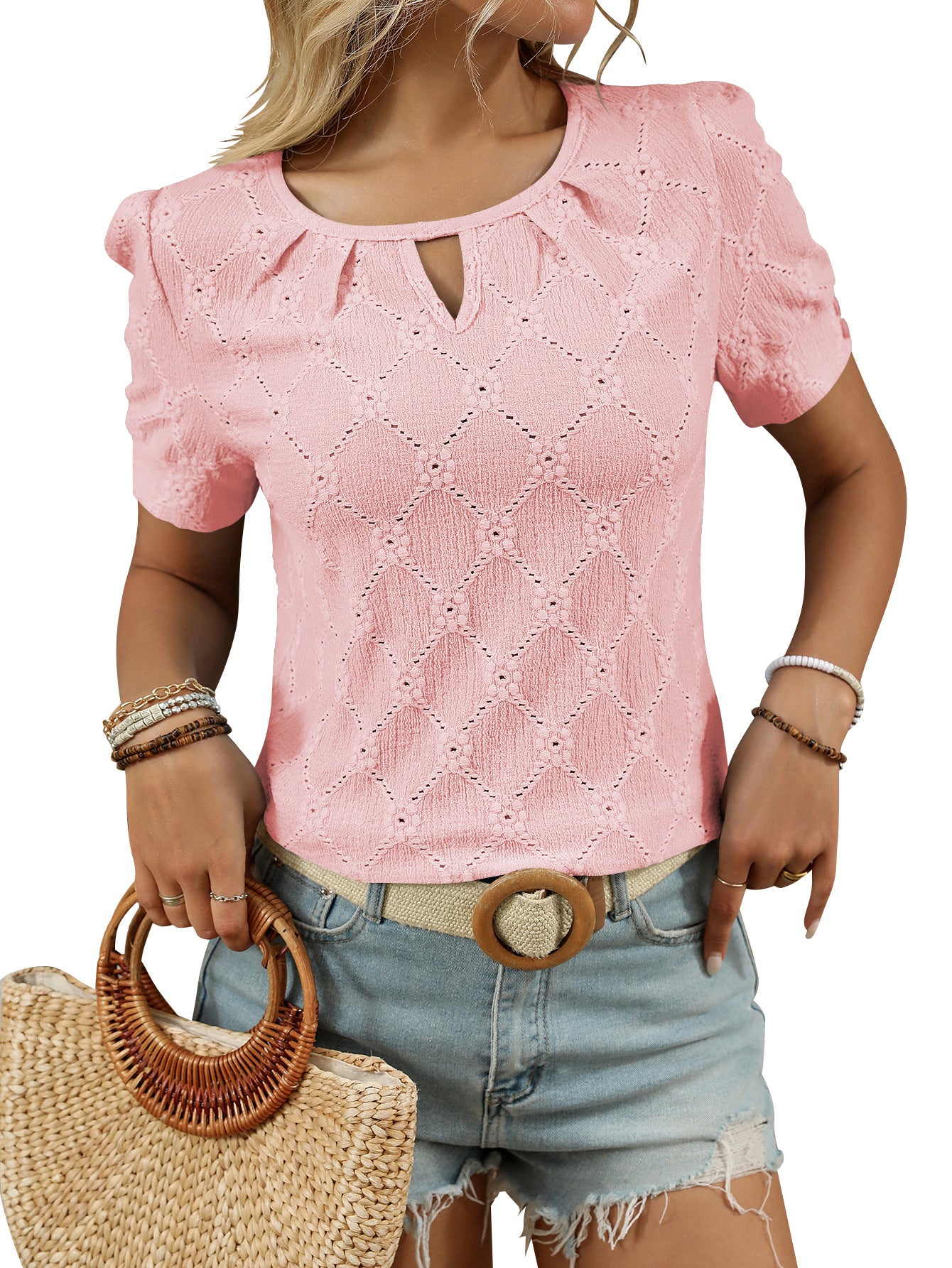 Casual Solid Color Short Sleeve Button T-Shirt