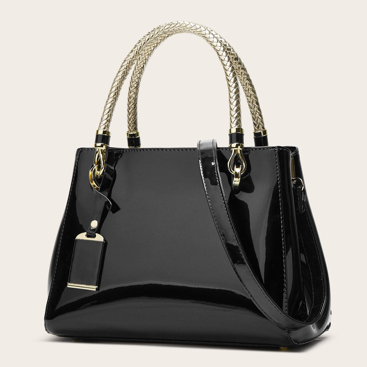 Stylish Red Patent Leather Tote Bag