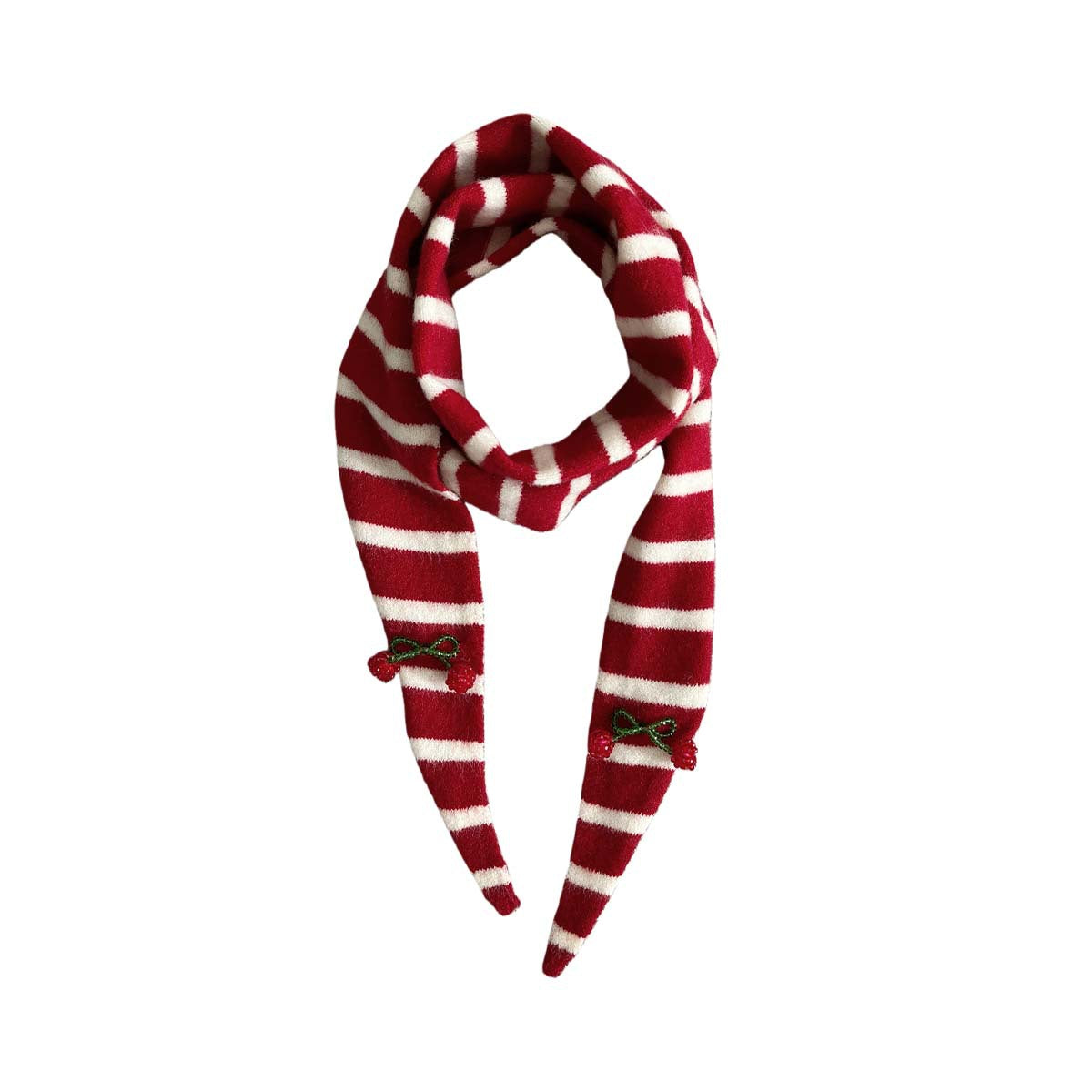 Triangular Wool Knit Scarf with Stripes for Women