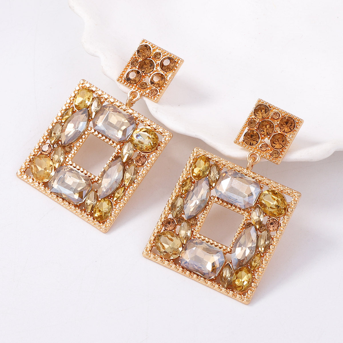 Earrings Geometric Square Colorful Rhinestone Statement