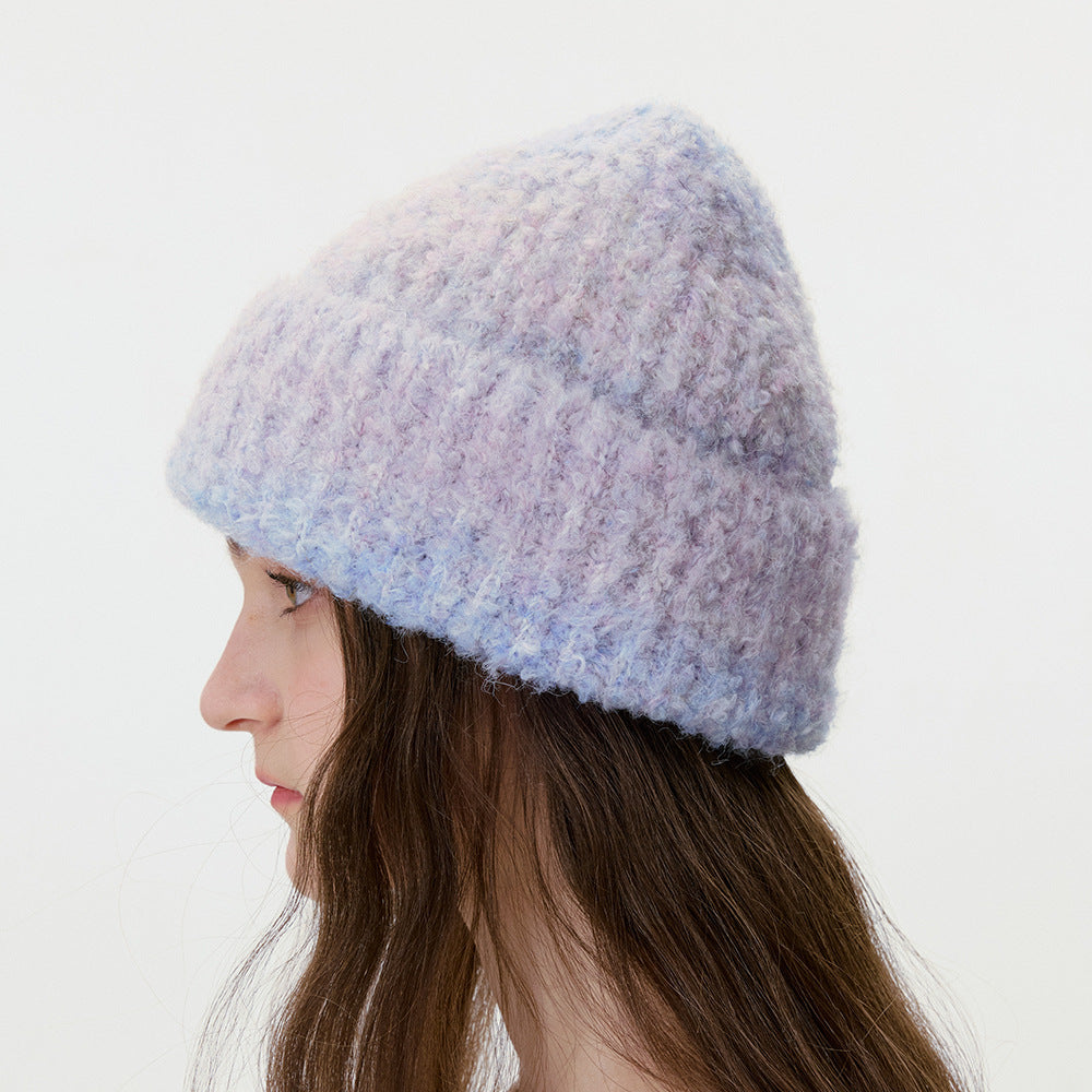 Gradient Wool Blend Knit Beanie for Women Casual Stylish Hat