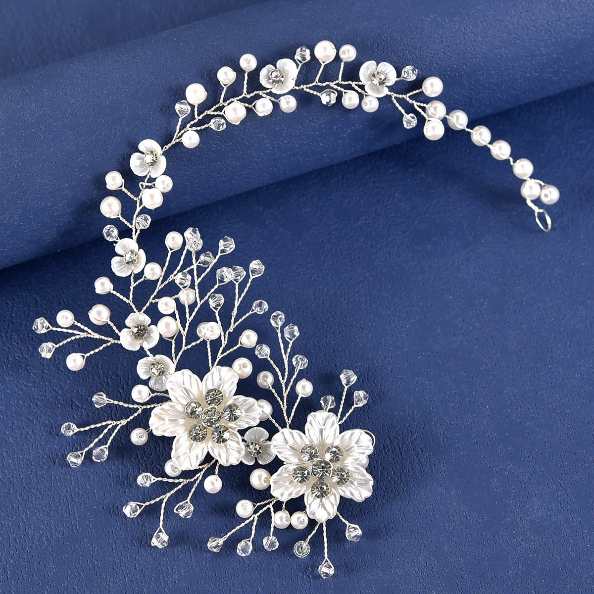 Floral Pearl Crystal Handmade Headband Bridal Hairpiece