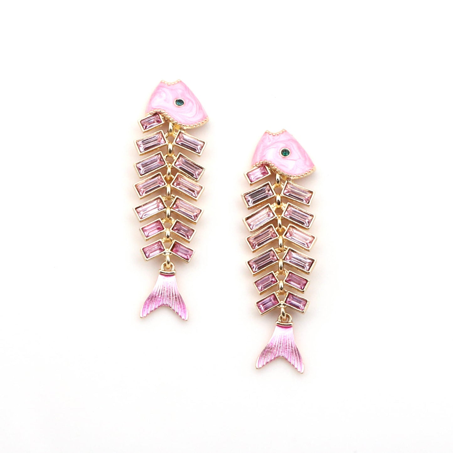 Vintage Fishbone Carp Rhinestone Drop Earrings