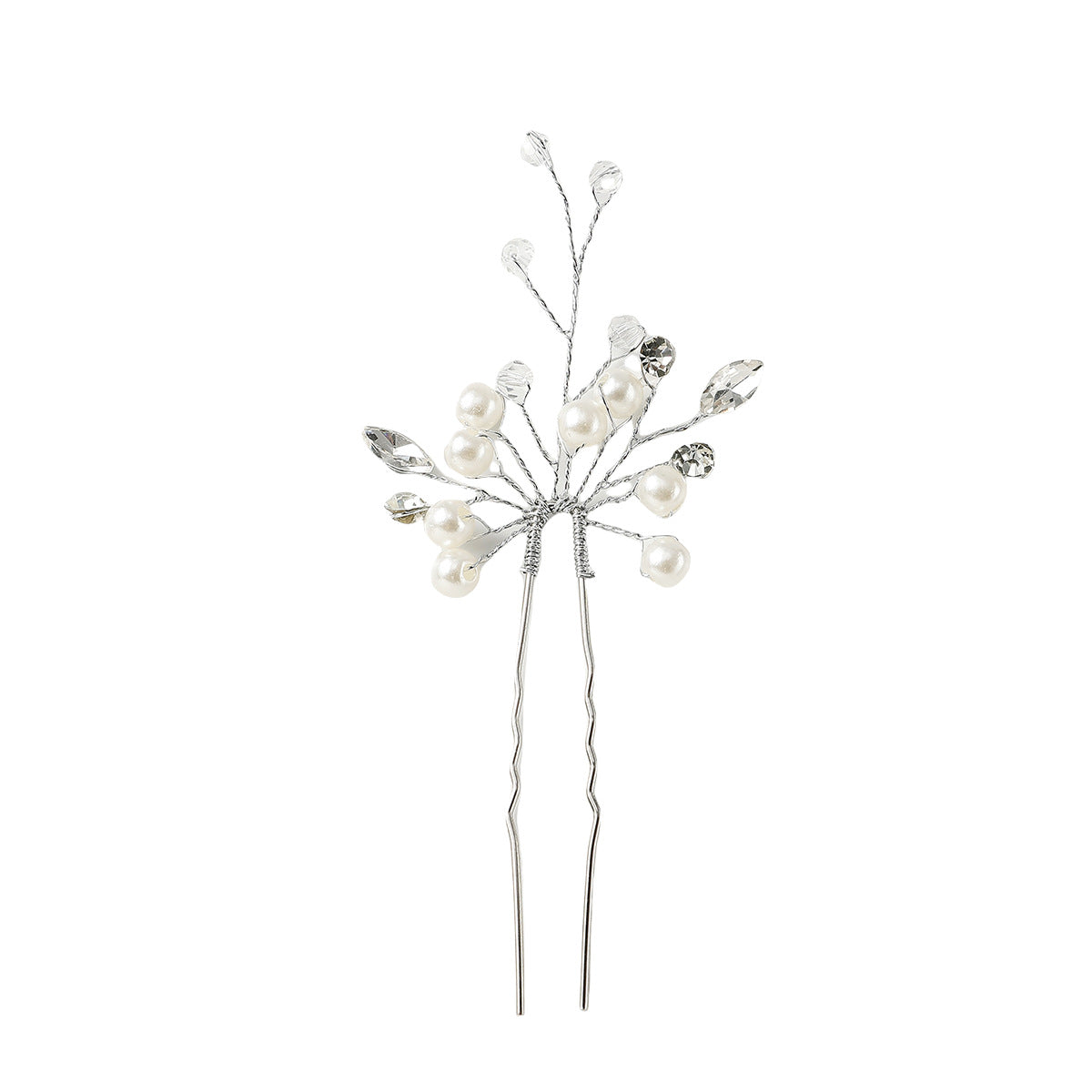 Handmade Pearl Crystal U Shaped Hairpin Wedding Hairpiece