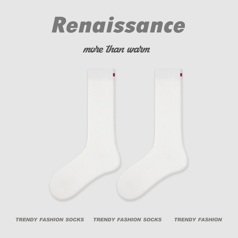 Mid Calf Colorblock Cotton Blend Socks Retro Casual