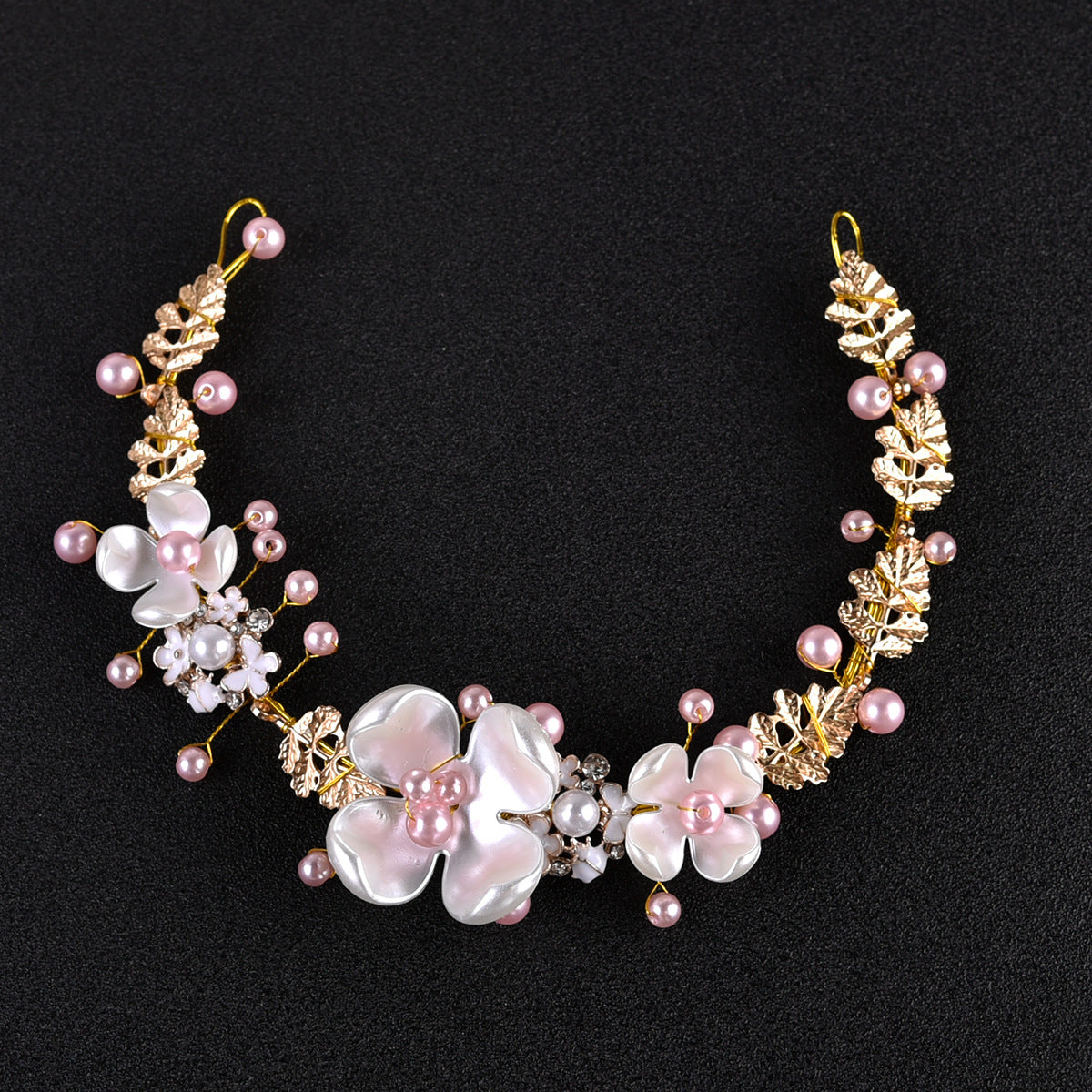 Baroque Pink Pearl Crown Bridal Headpiece