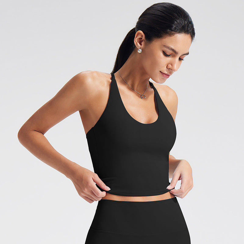 Seamless Yoga Sports Bra with Cross Back Design