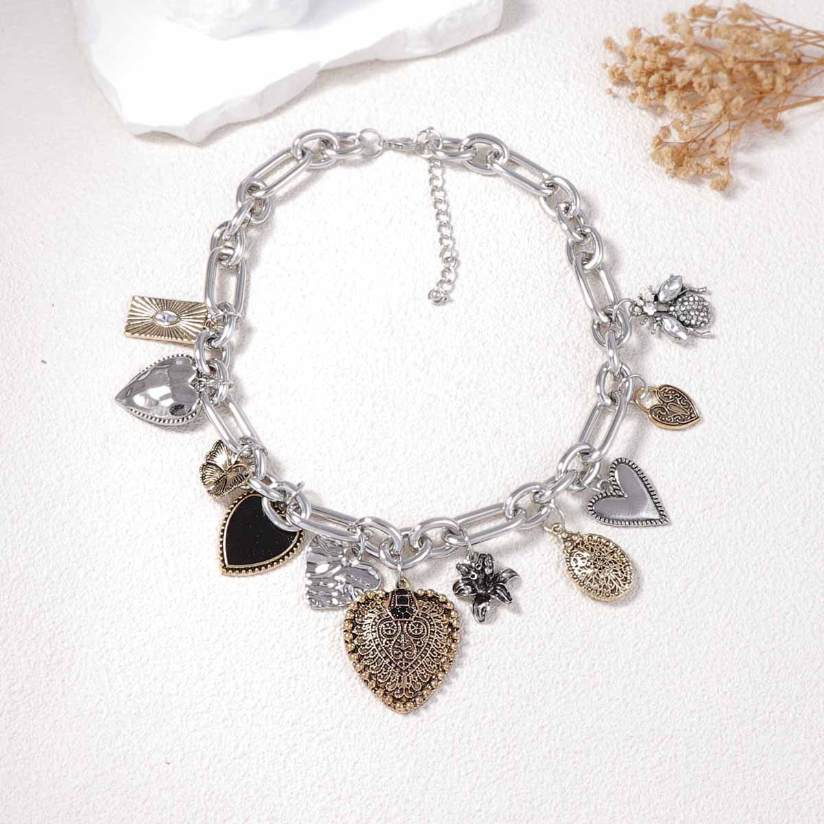 Alloy Micro Pave Zircon Heart Pendant Necklace Trendy
