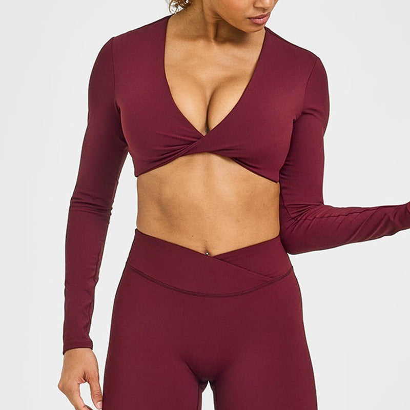 Women's Hollow Long Sleeve Yoga Top with Built-In Bra - Moisture-Wicking Fitness Tee