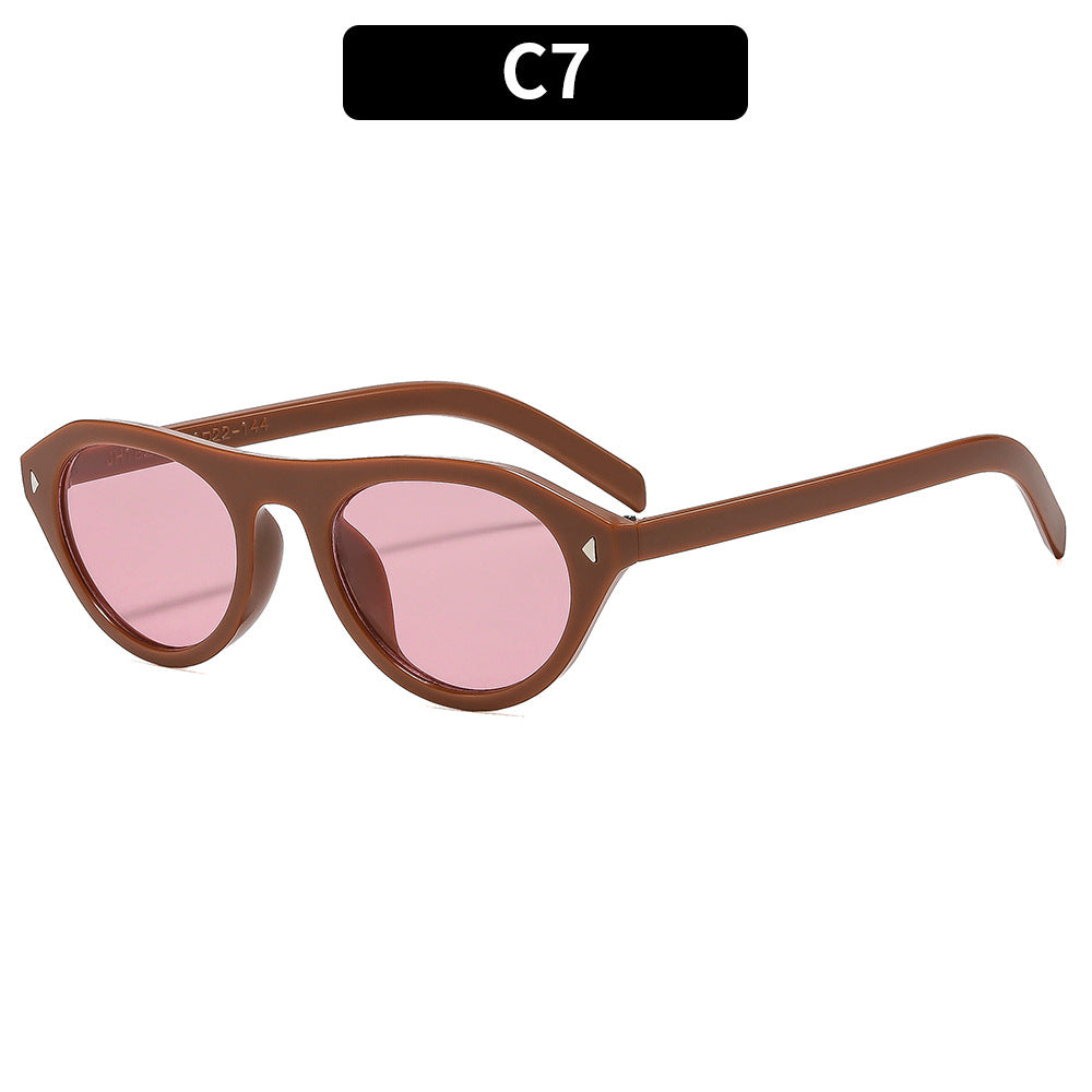 Trendy Oval Frame Sunglasses Fashionable Outdoor Shades