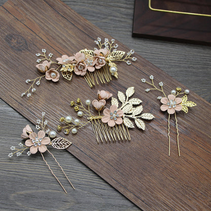 Light Blue and Pink Bridal Flower Hair Comb Accessories
