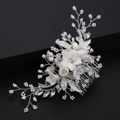 White Floral Comb Elegant Wedding Hairpiece Bride