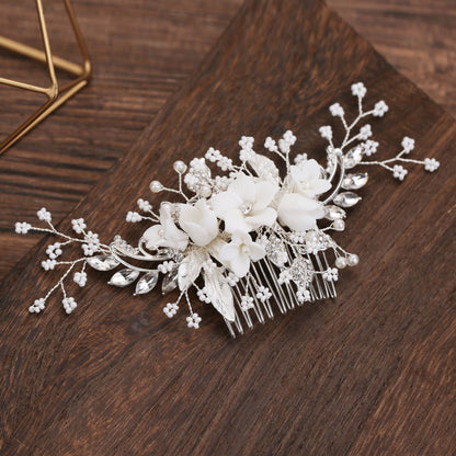 White Floral Comb Elegant Wedding Hairpiece Bride
