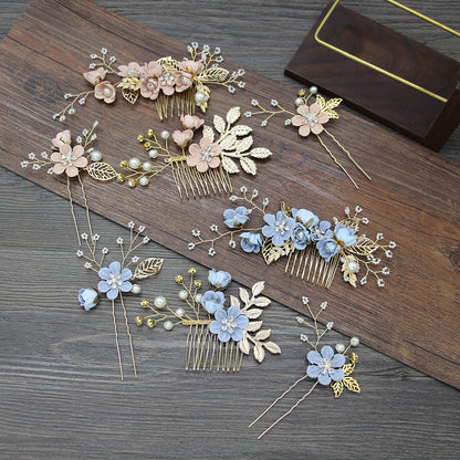 Bridal Blue Flower Hairpin Forest Inspired Wedding Hairpiece