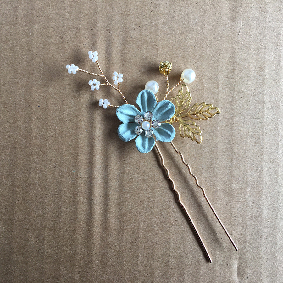 Bridal Blue Flower Hairpin Forest Inspired Wedding Hairpiece