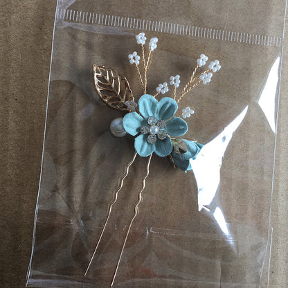 Bridal Blue Flower Hairpin Forest Inspired Wedding Hairpiece