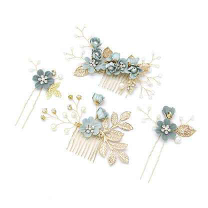 Bridal Blue Flower Hairpin Forest Inspired Wedding Hairpiece