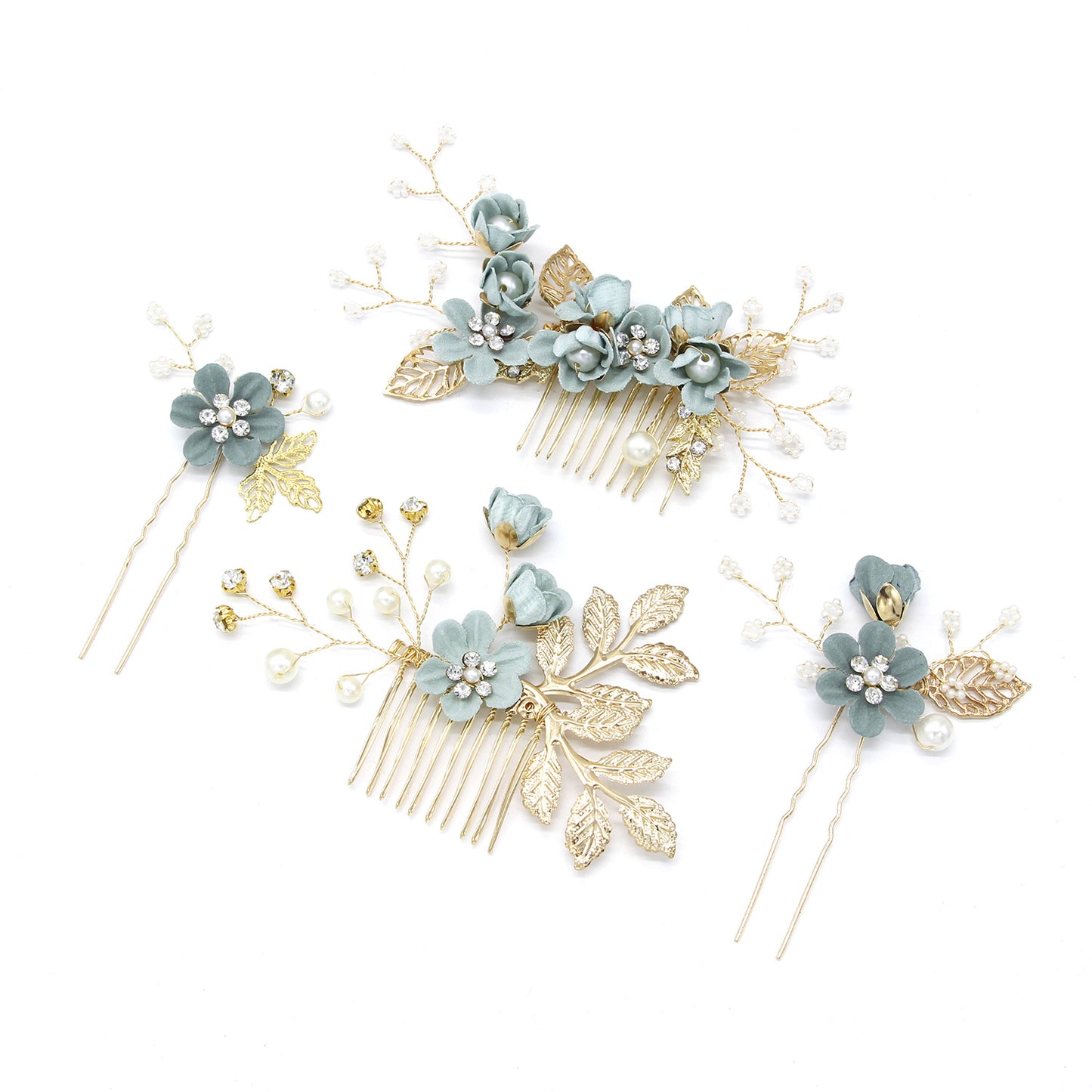 Light Blue and Pink Bridal Flower Hair Comb Accessories