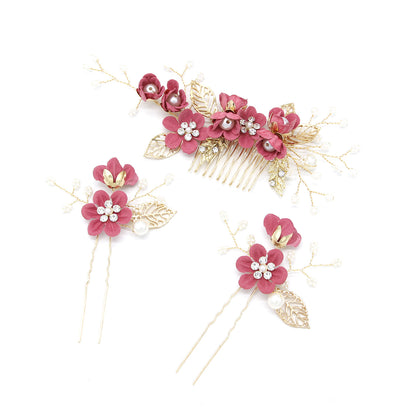 Pastel Colored Floral Hair Combs Set Bridal