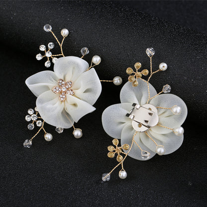Handmade Pearl Flower Bridal Shoes with Diamond Decoration