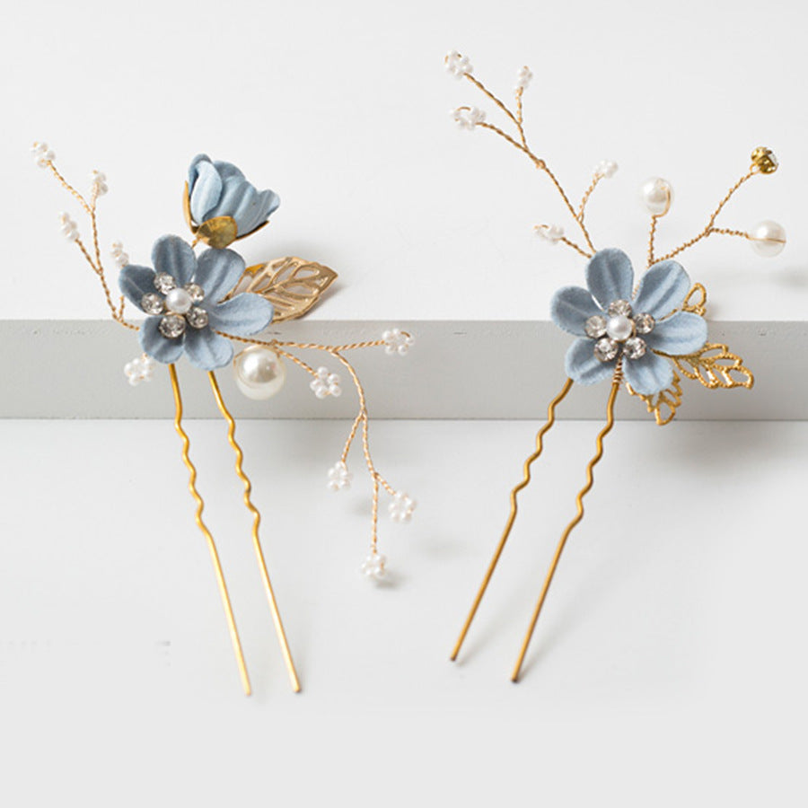 Bridal Blue Flower Hairpin Forest Inspired Wedding Hairpiece