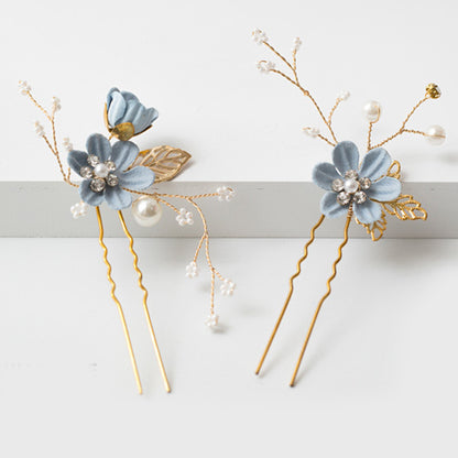 Bridal Blue Flower Hairpin Forest Inspired Wedding Hairpiece