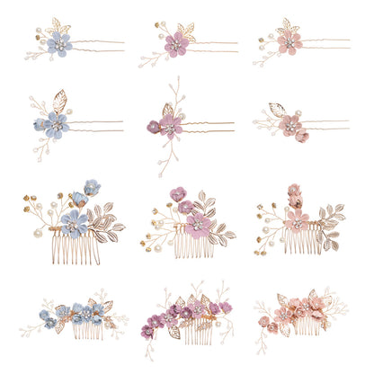 Bridal Blue Flower Hairpin Forest Inspired Wedding Hairpiece