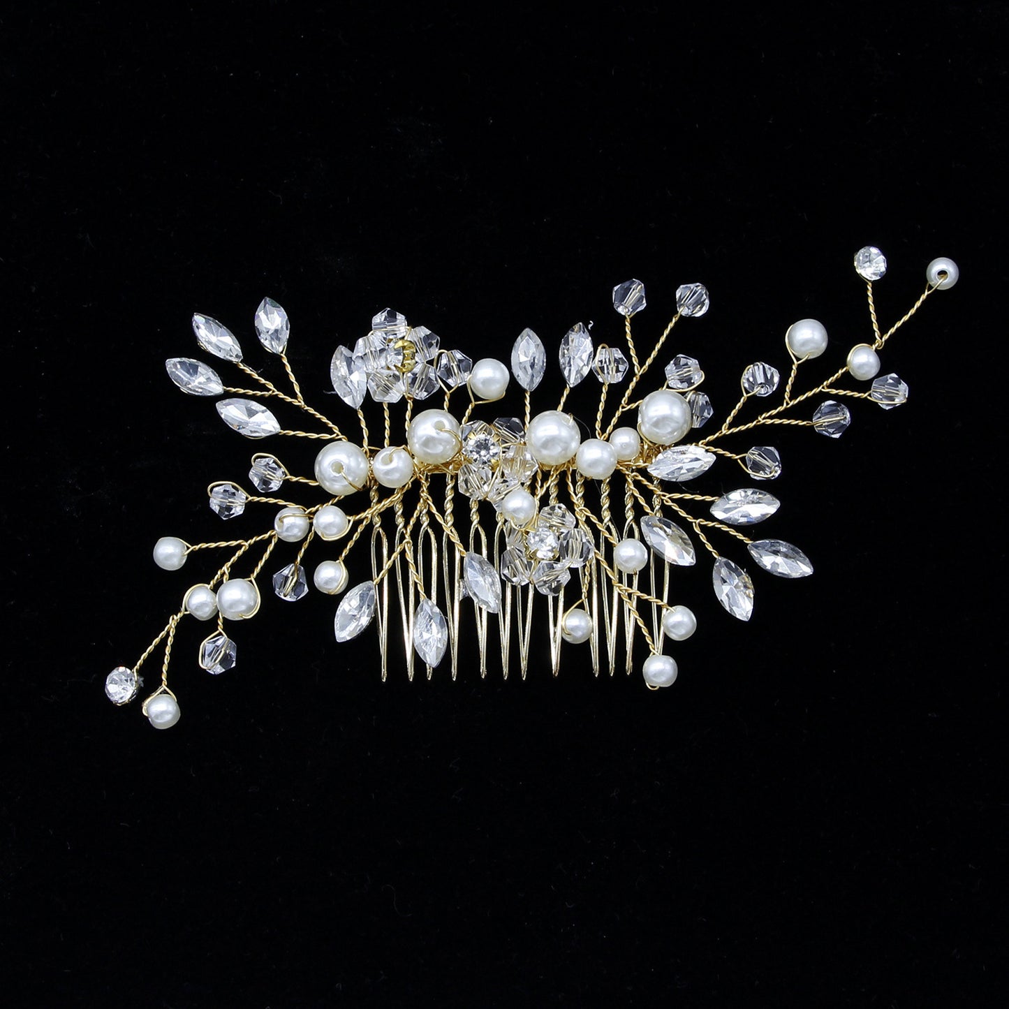 White Crystal Pearl Hair Comb Elegant Bridal Hairpiece