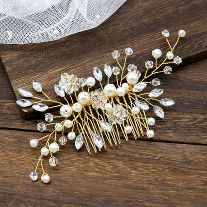 White Crystal Pearl Hair Comb Elegant Bridal Hairpiece