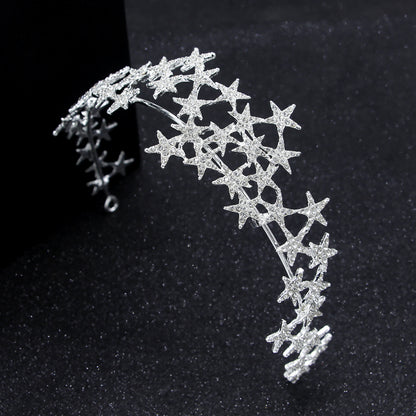 Star Rhinestone Crown Headband Bridal Hair Accessory