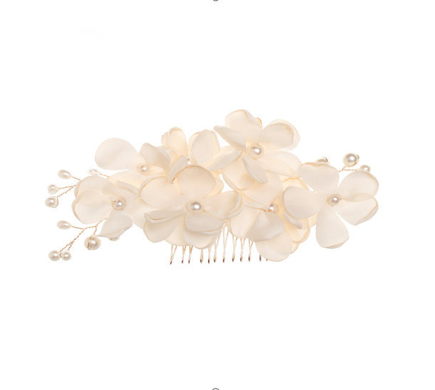 Red Fabric Flower Pearl Hair Comb Wedding Accessory