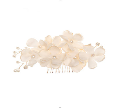 Red Fabric Flower Pearl Hair Comb Wedding Accessory