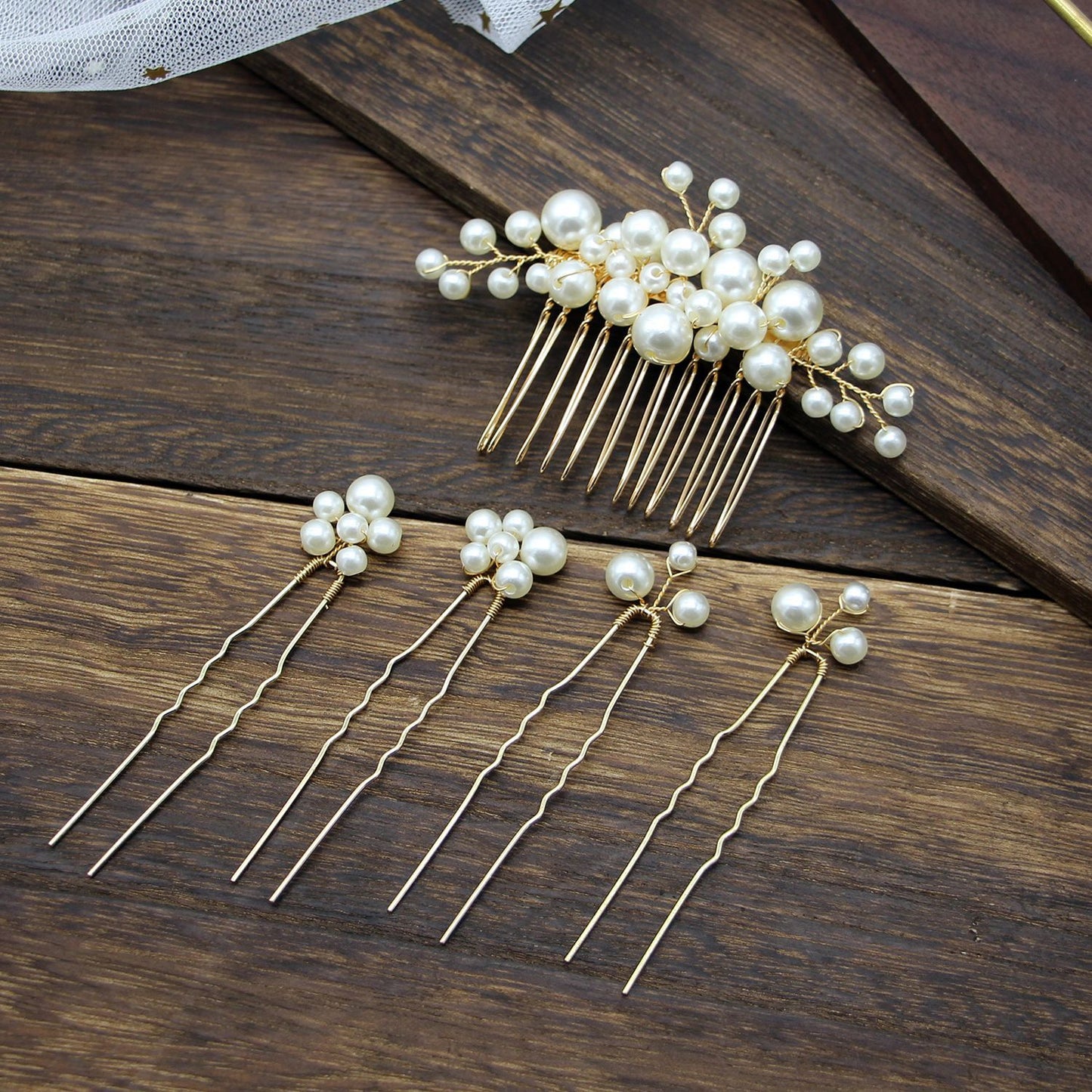 Baroque Vintage Pearl Hair Comb Set for Brides