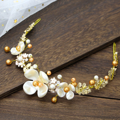 Baroque Pink Pearl Crown Bridal Headpiece