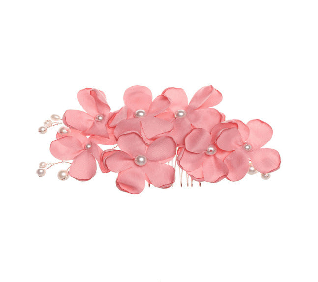 Red Fabric Flower Pearl Hair Comb Wedding Accessory
