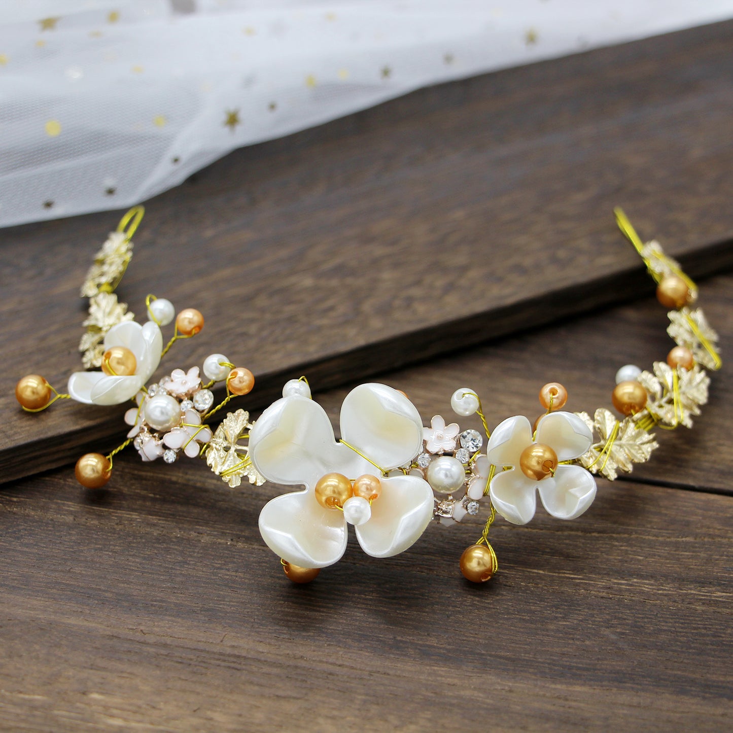 Baroque Pink Pearl Crown Bridal Headpiece
